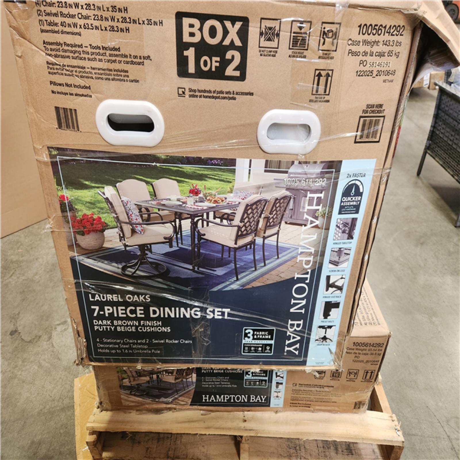 Phoenix Hampton Bay Laurel Oaks Dark Brown 7-Piece Metal Outdoor Dining Set with Cushion Guard Putty Cushions