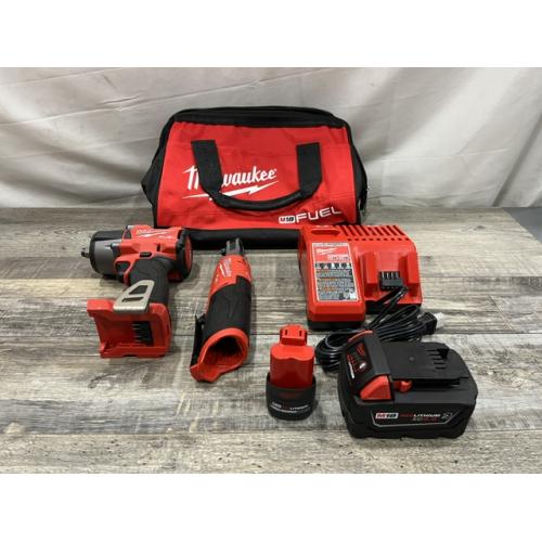 AS-IS Milwaukee FUEL 18V Cordless Mid Torque 1/2 in. Impact Wrench w/ 12 FUEL 3/8 in. Ratchet Combo Kit