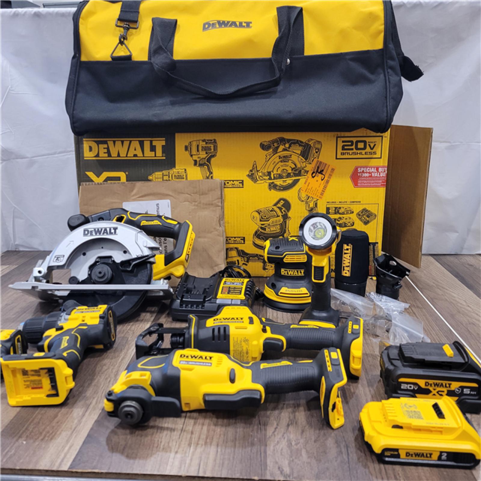 AS-IS DEWALT 20-Volt MAX Lithium-Ion Cordless 7-Tool Combo Kit with 2.0 Ah Battery, 5.0 Ah Battery and Charger