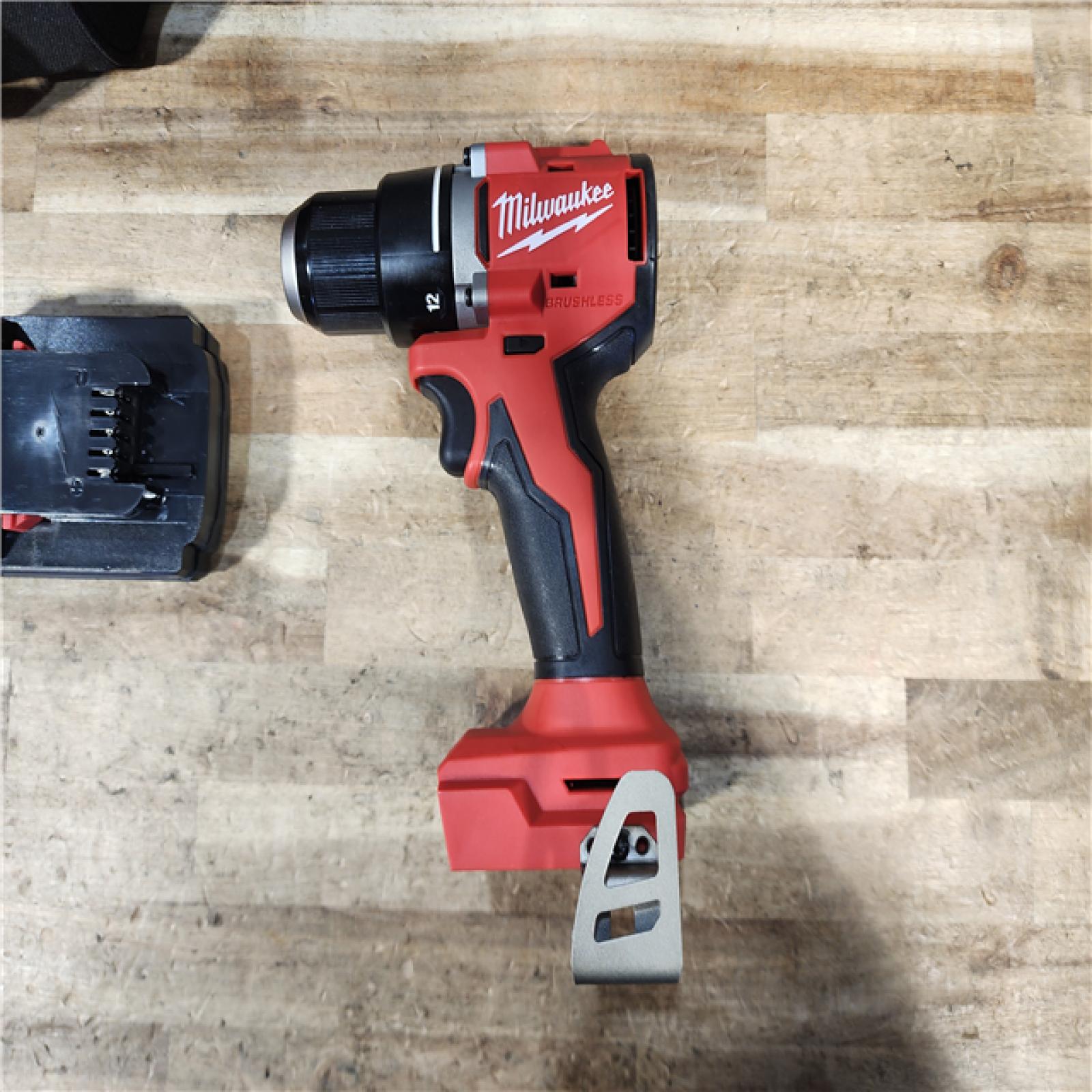 HOUSTON LOCATION - AS - IS Milwaukee 18V Lithium-Ion Brushless Cordless 1/2 in. Compact Drill/Driver Kit