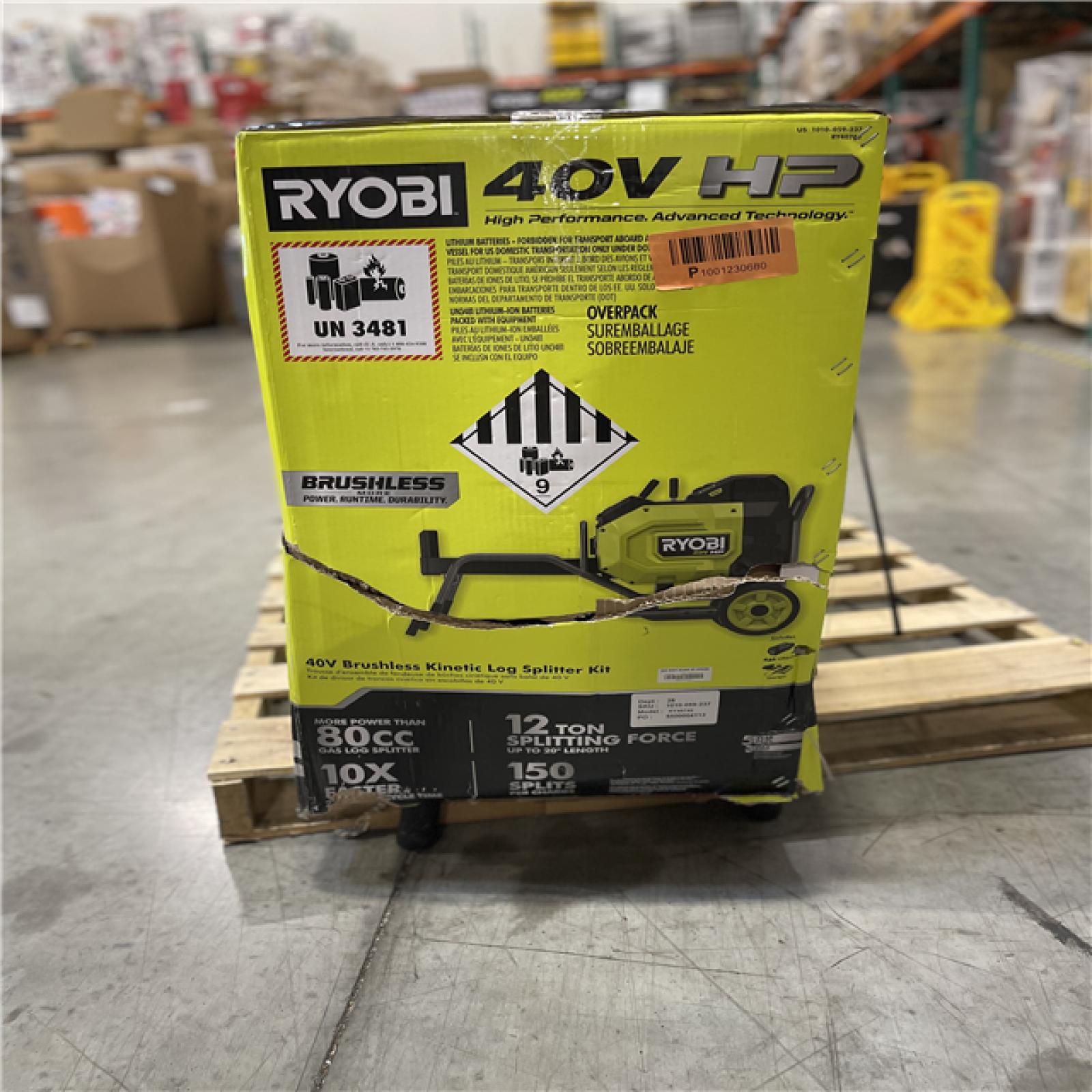 DALLAS LOCATION- RYOBY 40V HP Brushless 12-Ton Kinetic Battery Electric Log Splitter