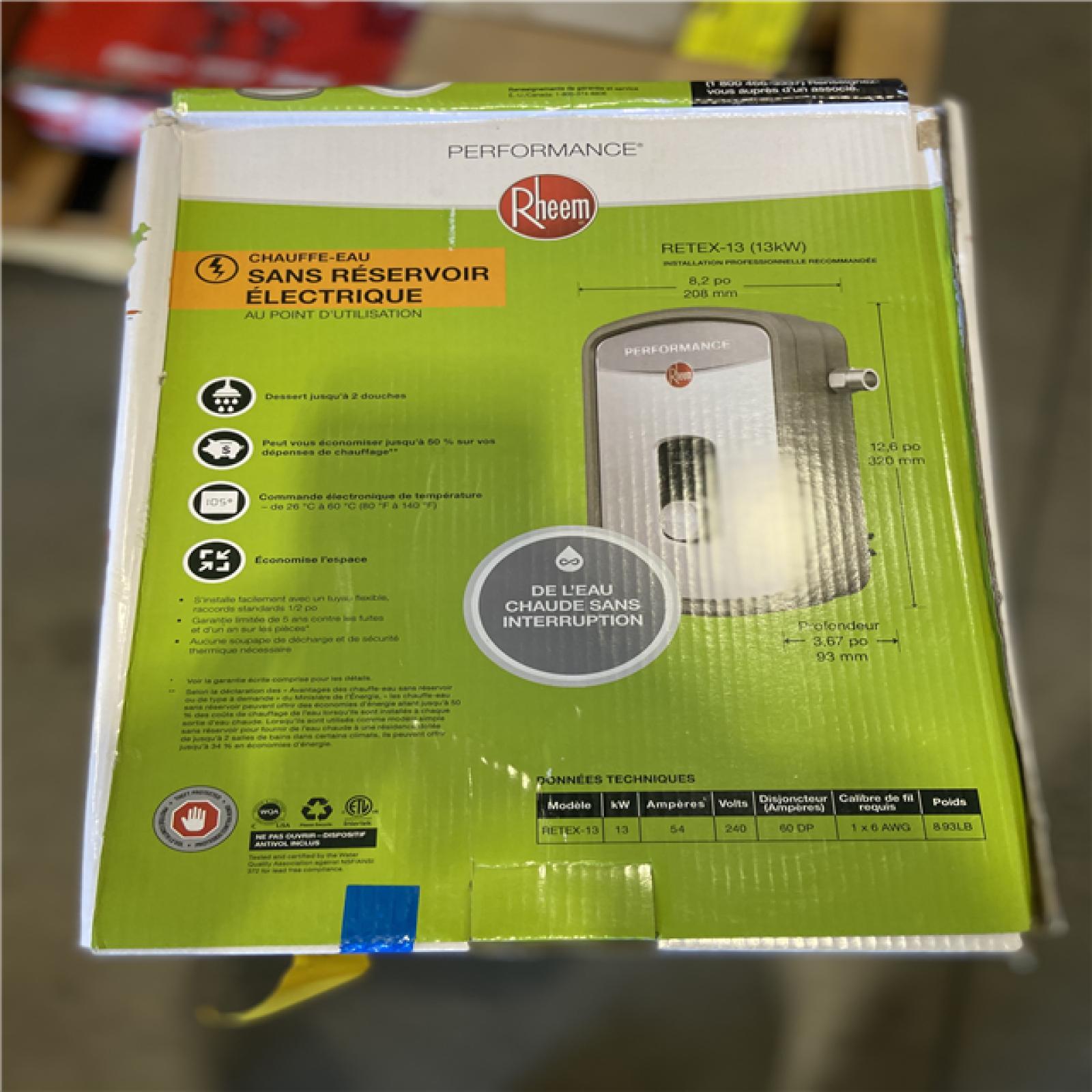 NEW! - Rheem Performance 13 kW 2.54 GPM 240-Volt Self-Modulating Electric Tankless Water Heater