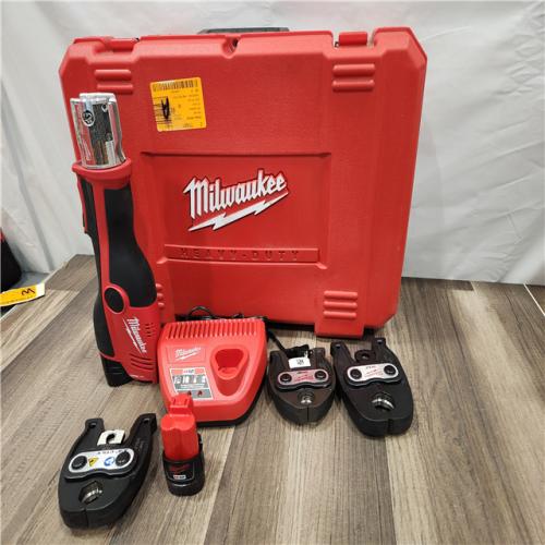 AS-IS  Milwaukee M12 12-Volt Lithium-Ion Force Logic Cordless Press Tool Kit (3 Jaws Included) with Two 1.5 Ah Battery and Hard Case