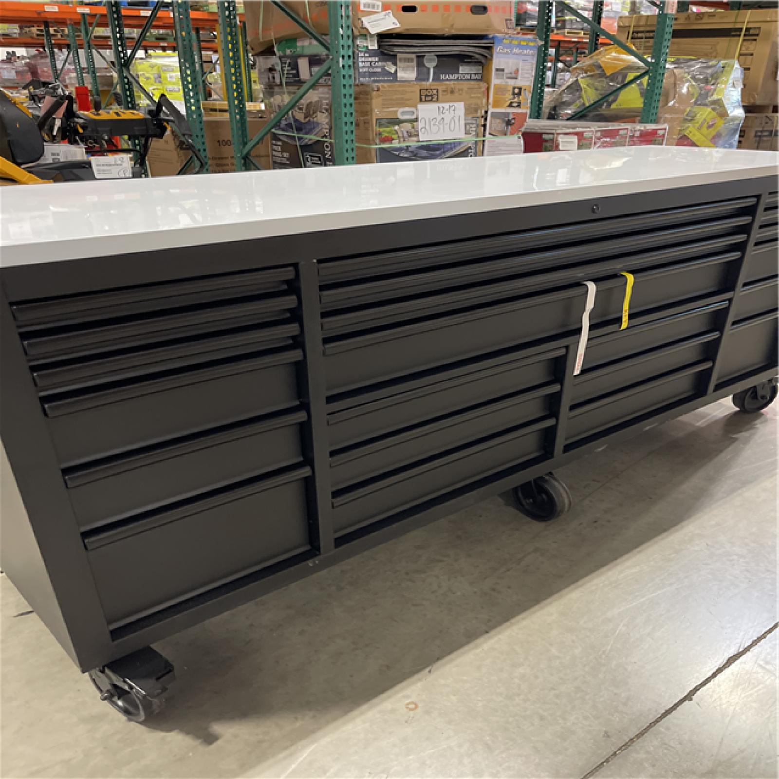 DALLAS LOCATION -HUSKY Tool Storage 84 in. W x 24 in. D Heavy Duty Mobile Workbench Tool Chest with Stainless Steel Work Top in Matte Black