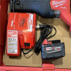 AS-IS MILWAUKEE M18 FUEL18V Lithium-Ion Brushless Cordless SAWZALL Reciprocating Saw with PACKOUT Tool-Box  (1) 5.0 Battery  and Charger