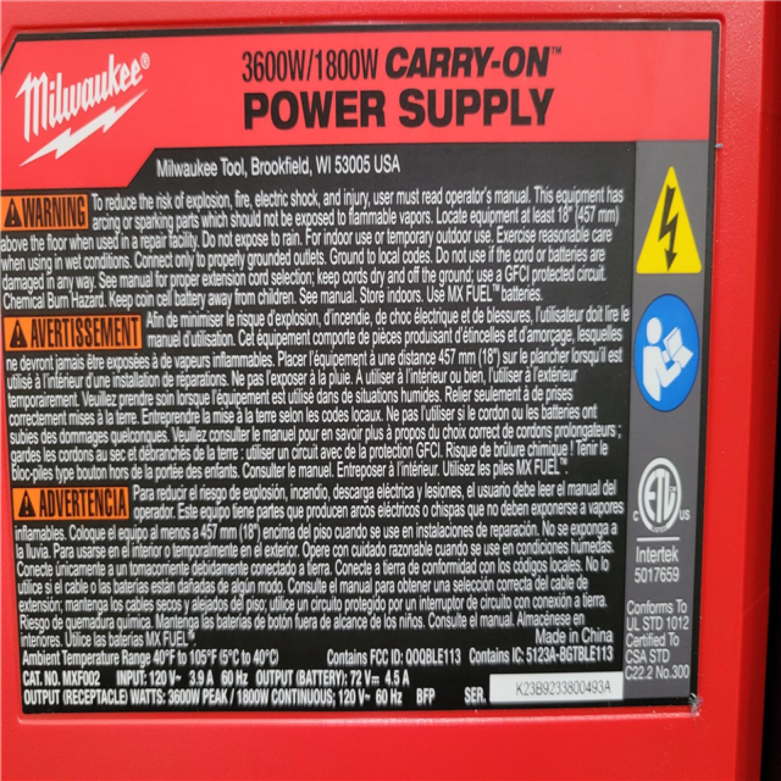 California AS-IS Milwaukee Carry-On Power Supply  Includes (2) Batteries