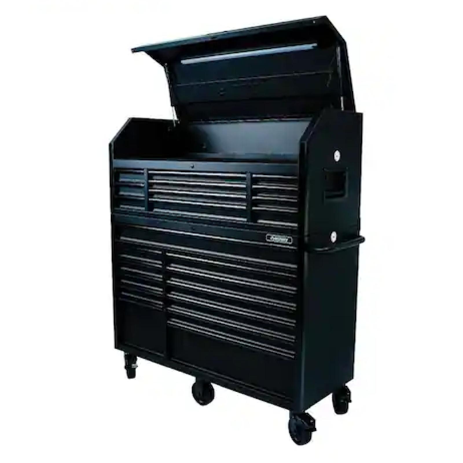 DALLAS LOCATION- NEW!- Husky 56 in. W x 22 in. D Heavy Duty 23-Drawer Rolling Tool Chest and Top Tool Cabinet Set in Matte Black
