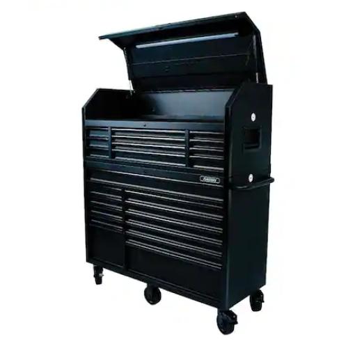 DALLAS LOCATION- NEW!- Husky 56 in. W x 22 in. D Heavy Duty 23-Drawer Rolling Tool Chest and Top Tool Cabinet Set in Matte Black