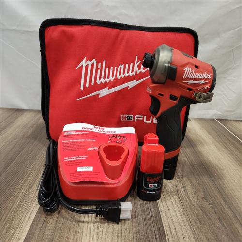 AS-IS- Milwaukee M12 FUEL SURGE 12V Lithium-Ion Brushless Cordless 1/4 in. Hex Impact Driver Compact Kit W/Two 2.0Ah Batteries  Bag