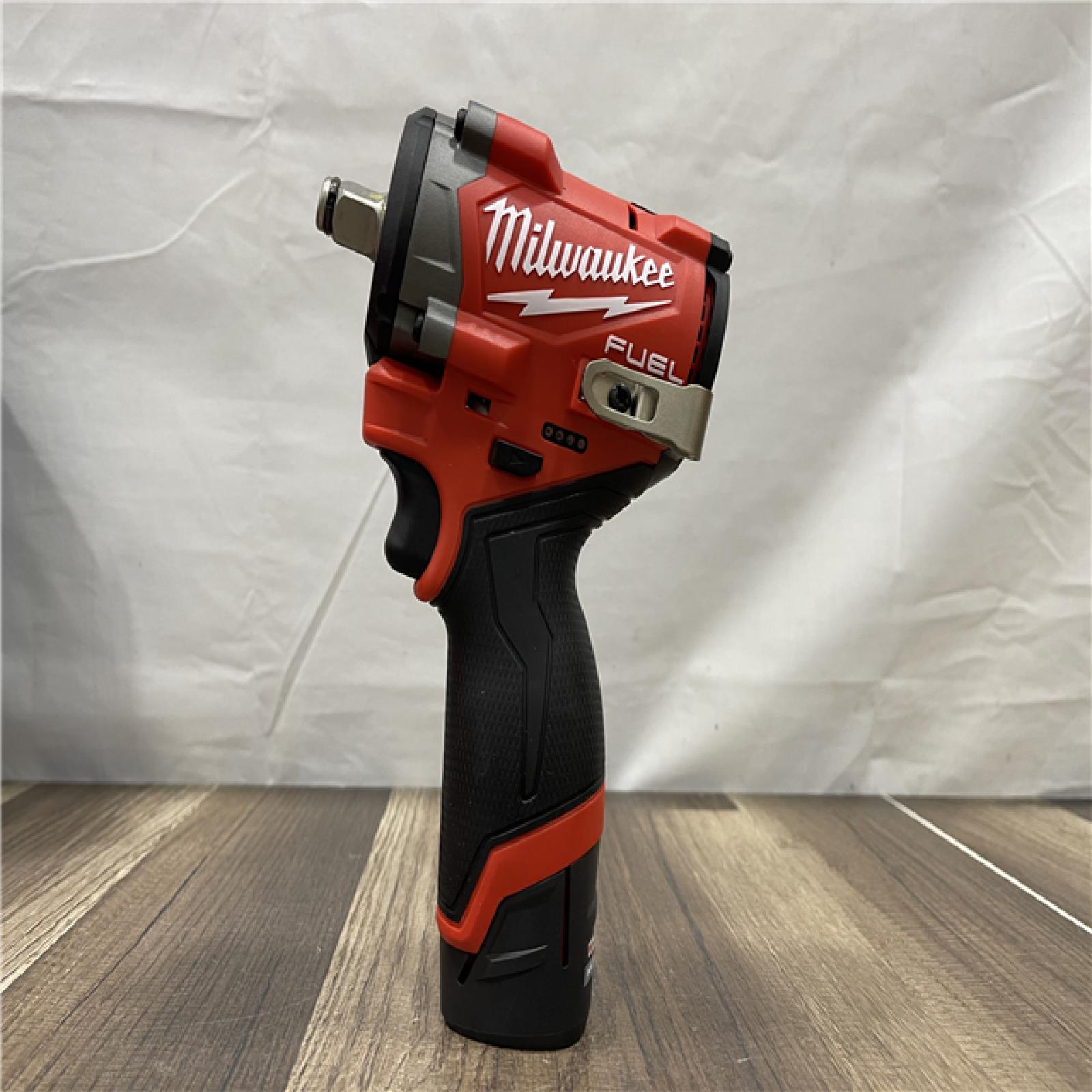 AS-IS Milwaukee FUEL 12V Li-Ion Brushless Cordless Stubby 1/2 in. Impact Wrench Kit