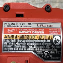 AS-IS Milwaukee 12-Volt Lithium-Ion Compact Brushless Cordless 1/4 in. Impact Driver Kit