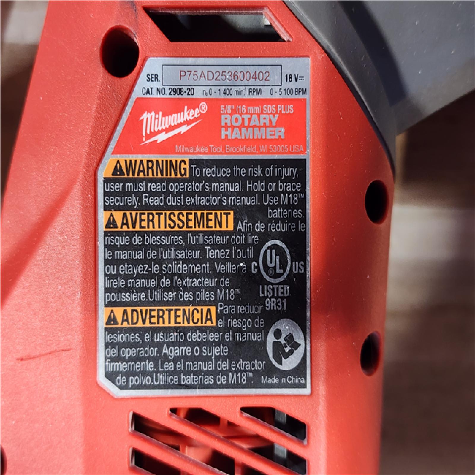 HOUSTON LOCATION - AS-IS Milwaukee  FUEL 18V Lithium-Ion Brushless Cordless 5/8 in. SDS-Plus Rotary Hammer (Tool-Only)