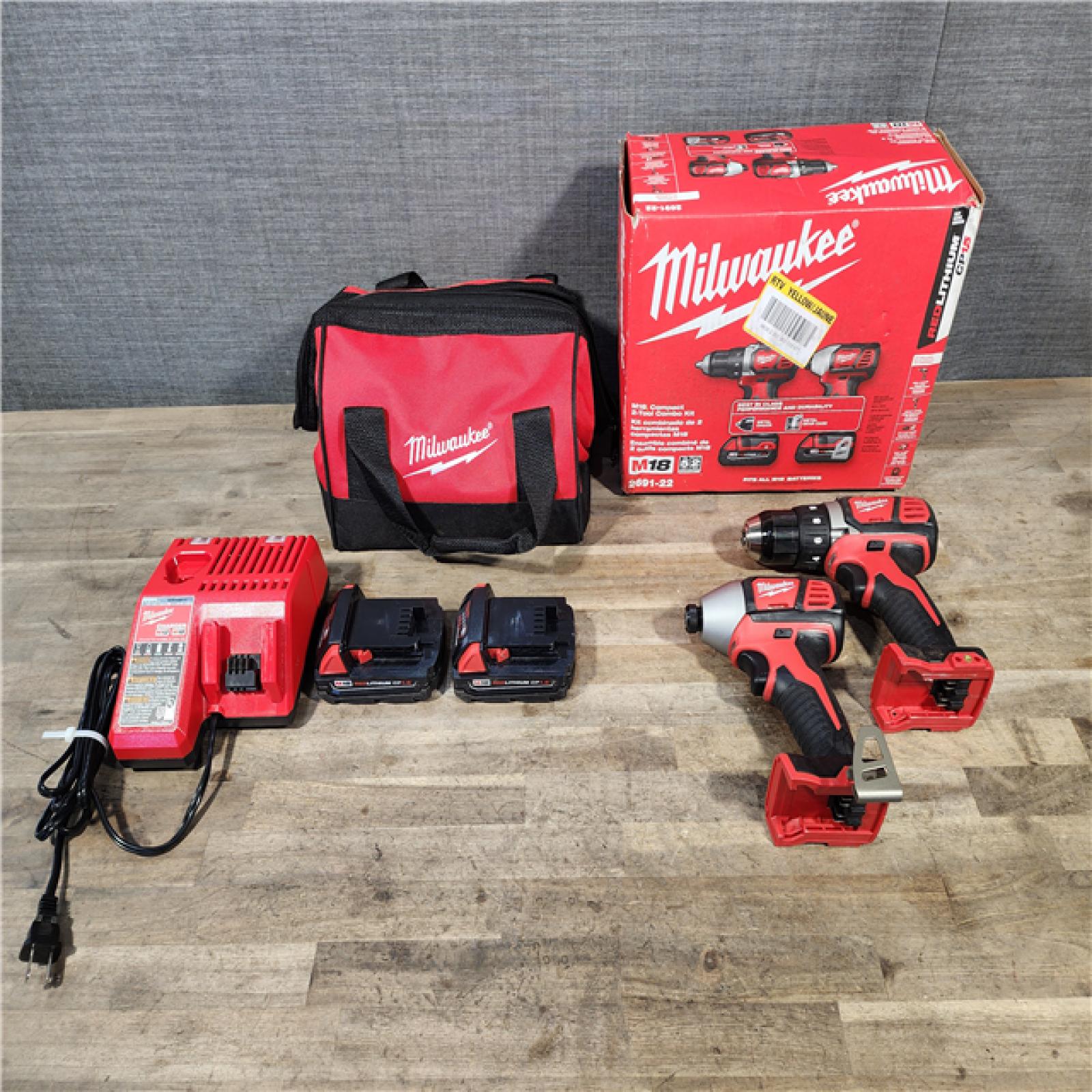 HOUSTON LOCATION - AS-IS Milwaukee 18V Cordless Brushed 2-Tool Drill/Driver and Impact Driver Kit