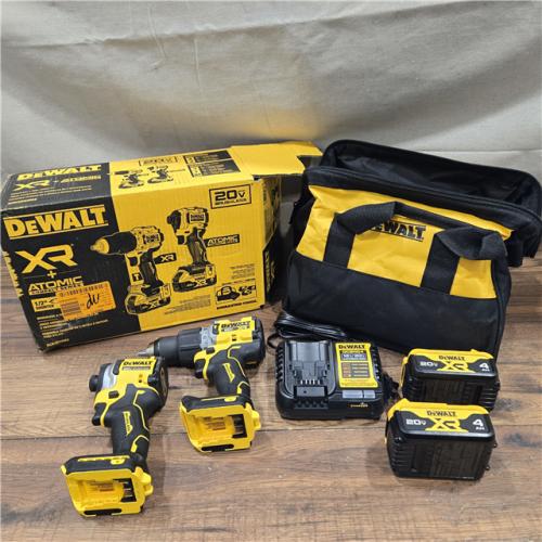 AS-IS DEWALT 20V MAX XR Hammer Drill and ATOMIC Impact Driver 2 Tool Cordless Combo Kit with (2) 4.0Ah Batteries, Charger, and Bag