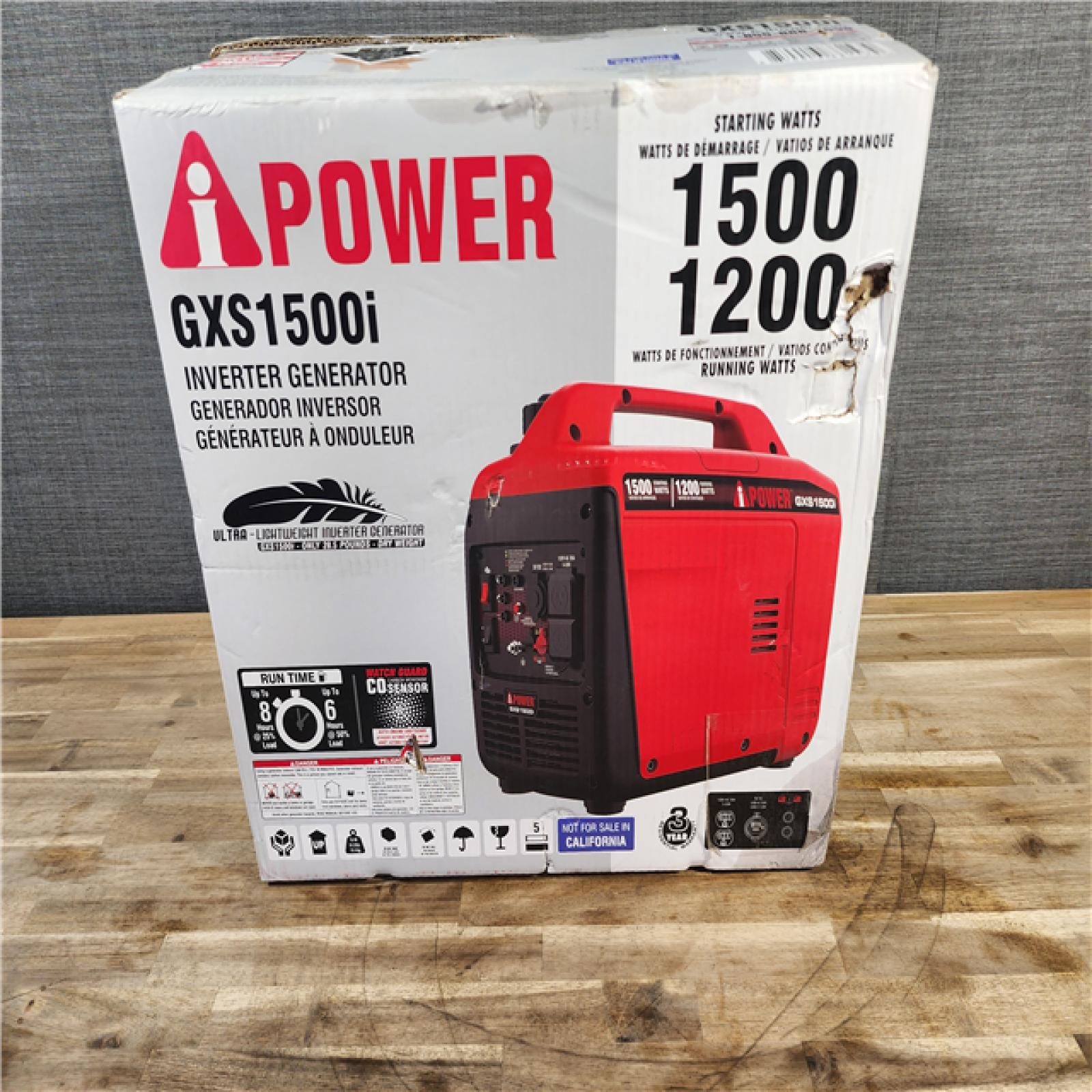 HOUSTON LOCATION - AS-IS 1500-Watt Recoil Start Gasoline Powered Ultra-Light Inverter Generator with 60cc OHV Engine and CO Sensor Shutdown