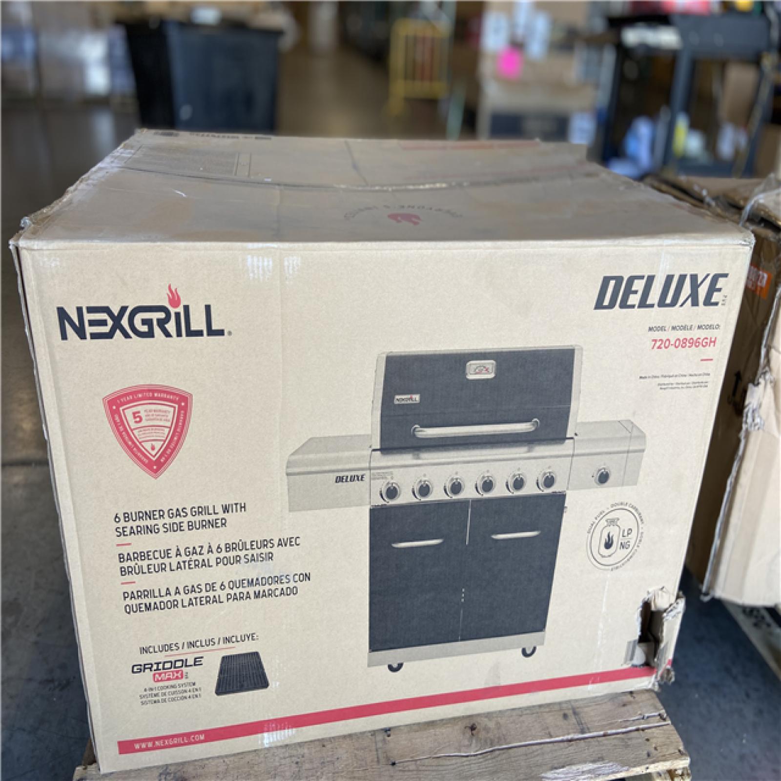 DALLAS LOCATION - Nexgrill Deluxe 6-Burner Dual Fuel Gas Grill with Gourmet Plus Griddle Insert and Side Burner in Black
