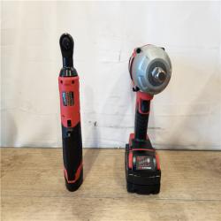 AS-IS- Milwaukee 12/18V Lithium-Ion Cordless 3/8 in. Ratchet and 1/2 in. High Torque Impact Wrench with Friction Ring Combo Kit
