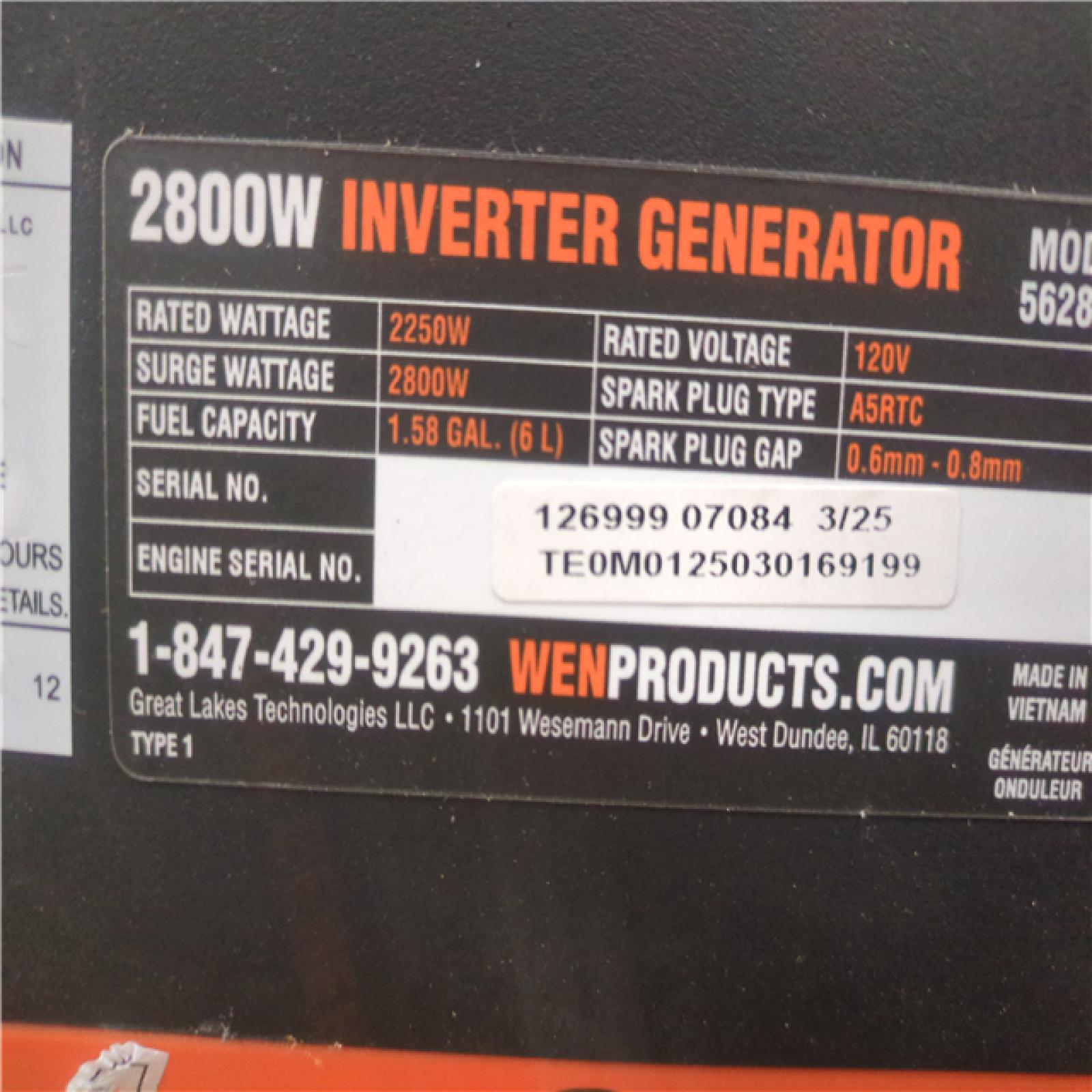 CALIFORNIA AS-IS WEN 2800W INVERTER GENERATOR