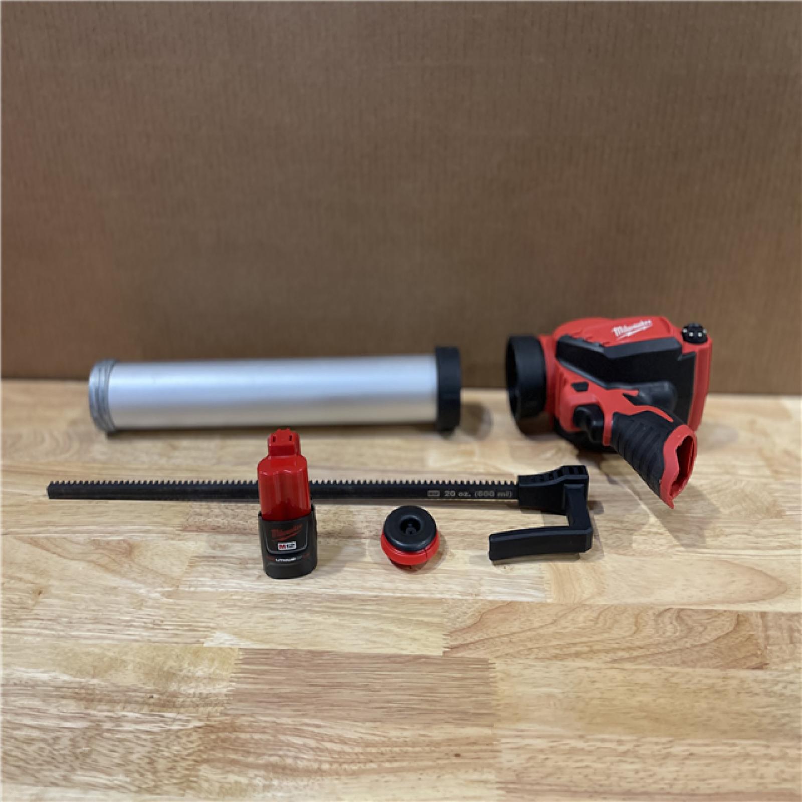 AS-IS Milwaukee M12 12V Cordless 20 Oz. Aluminum Barrel Adhesive and Caulk Gun Kit