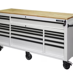 DALLAS LOCATION- AS-IS HUSKY Tool Storage 72 in.18-Drawer Heavy Duty Adjustable Height Mobile Workbench Cabinet in Matte White