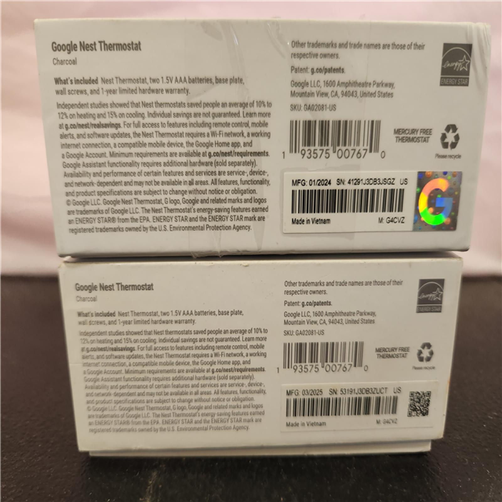 Phoenix AS-IS Google Nest Thermostat - Smart Programmable Wi-Fi Thermostat - Charcoal (2-Pack)