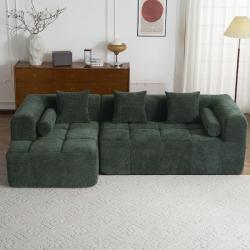 Phoenix AS-IS Nestfair 50.4 in. W Chenille Modular Couch Sectional Sofa in Green with 2-Side Pockets
