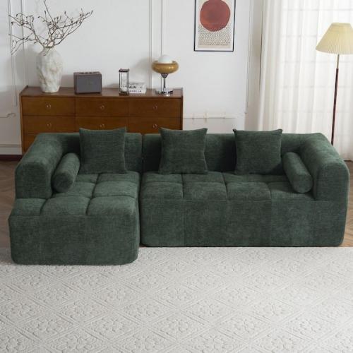 Phoenix AS-IS Nestfair 50.4 in. W Chenille Modular Couch Sectional Sofa in Green with 2-Side Pockets