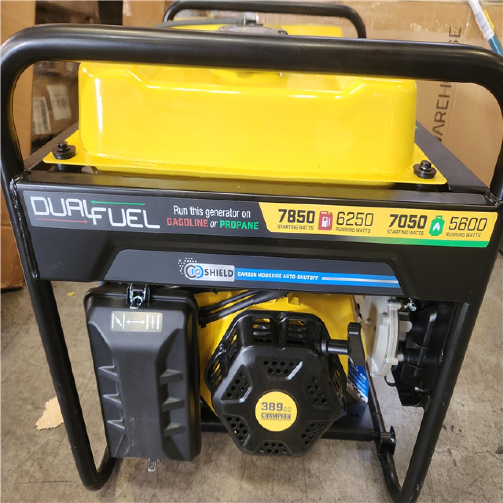 Phoenix NEW Champion Power Equipment 7850/6250-Watt Recoil Start Gasoline and Propane Powered Dual Fuel Portable Generator with CO Shield (No Wheels)