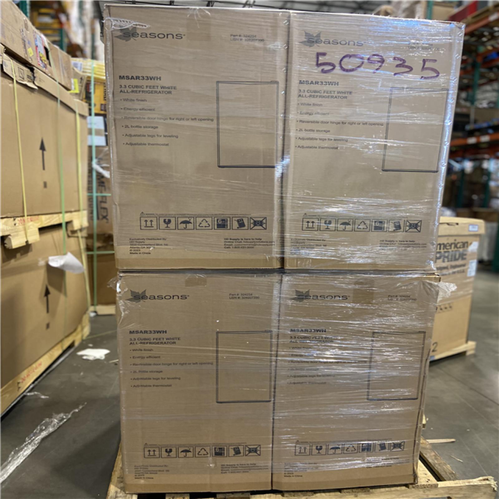 DALLAS LOCATION - Seasons® 3.3 Cu. Ft. All-Fridge COMPACT Refrigerator, Energy Star®, White (8 UNITS)