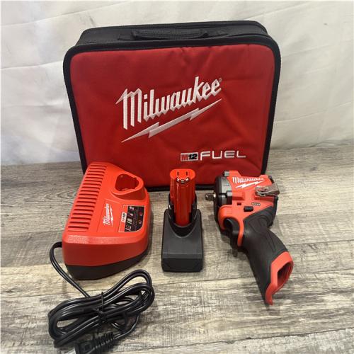 AS-IS Milwaukee FUEL 12V Li-Ion Brushless Cordless Stubby 3/8 in. Impact Wrench Kit