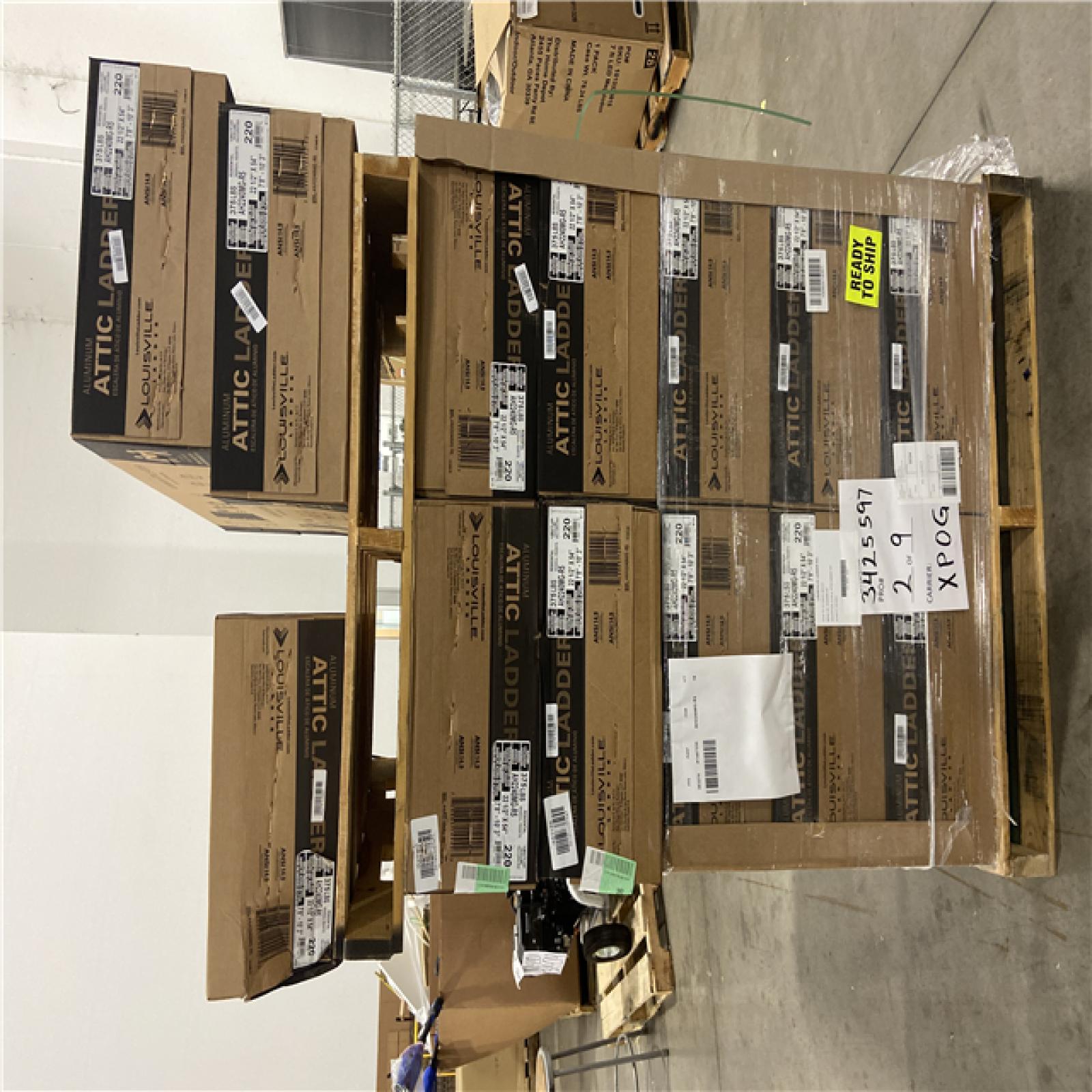 DALLASLOCATION - Louisville Ladder Energy Efficient 7 ft. 8 in. to 10 ft. 3 in.  22.5 in. x 54 in. Insulated Aluminum Attic Ladder  375 lbs. Load Capacity - 13 UNITS