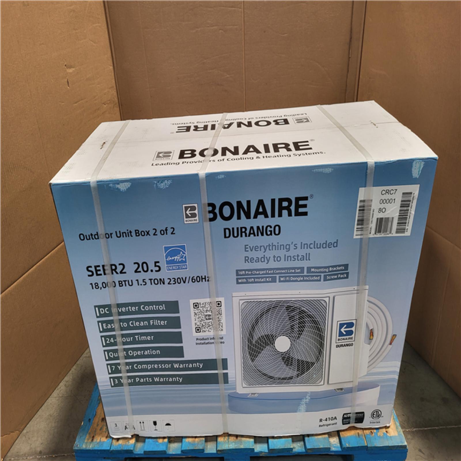 CALIFORNIA AS-IS NEW BONAIRE DUCTLESS MINI SPLIT HEATING AND COOLING UNIT