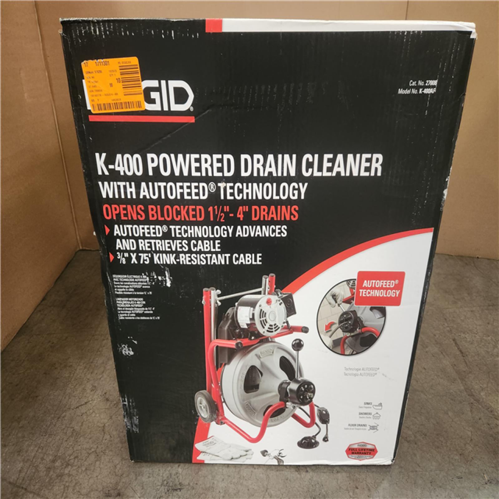 Phoenix NEW RIDGID K-400 AutoFeed Drain Cleaning Snake Auger 120-Volt Drum Machine and C-32IW 3/8 in. x 75 ft. Cable + Tool Set & Gloves