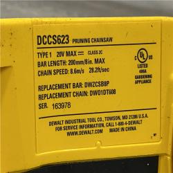 AS-IS DEWALT 20V MAX 8 in. Brushless Cordless Battery Powered Pruning Chainsaw (Tool Only)