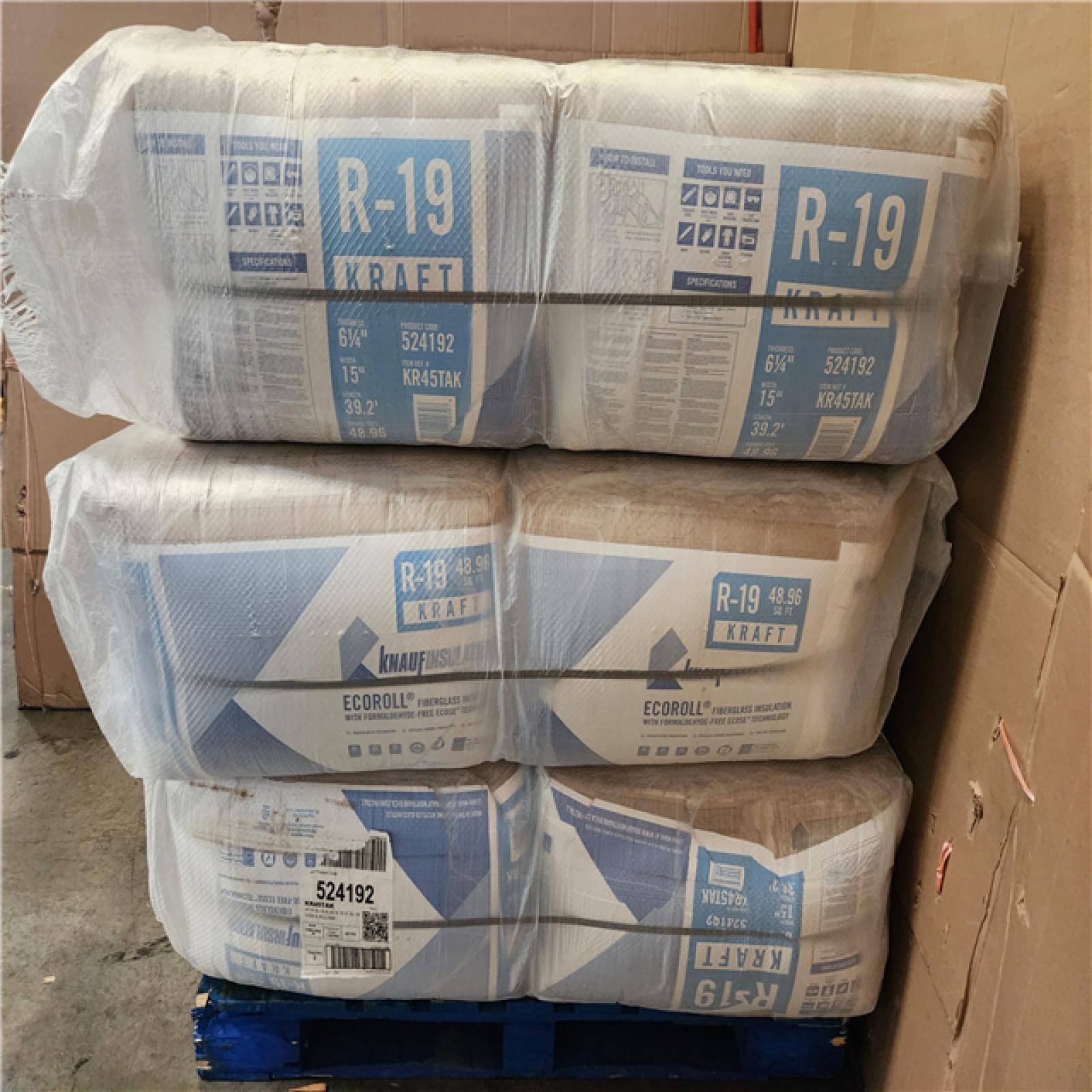 Phoenix Location NEW Knauf Insulation R-19 EcoRoll Kraft Faced Fiberglass Insulation Roll 15 in. x 39.2 ft. x 6-1/4 in. (881 SF/ 18 Total) Pallet