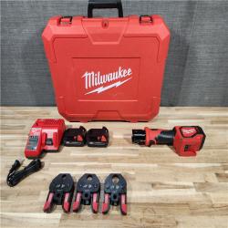 HOUSTON LOCATION - AS-IS (APPEARS LIKE NEW) Milwaukee 18V Lithium-Ion Cordless Short Throw Press Tool with 3 PEX Crimp Jaws Kit