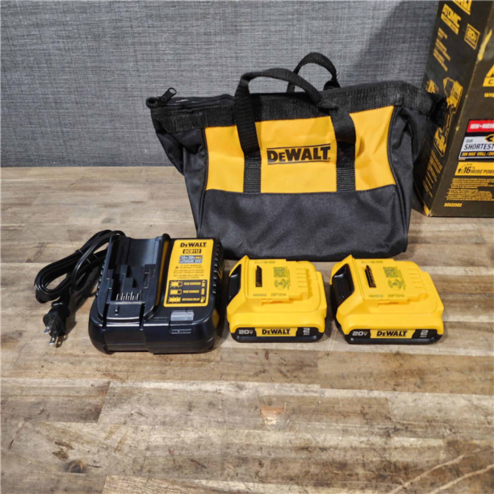 HOUSTON LOCATION - AS-IS Dewalt DCK225D2 20V MAX ATOMIC Brushless Compact Lithium-Ion 1/2 in. Cordless Drill Driver and 1/4 in. Impact Driver Combo Kit with 2 Batteries 2 Ah