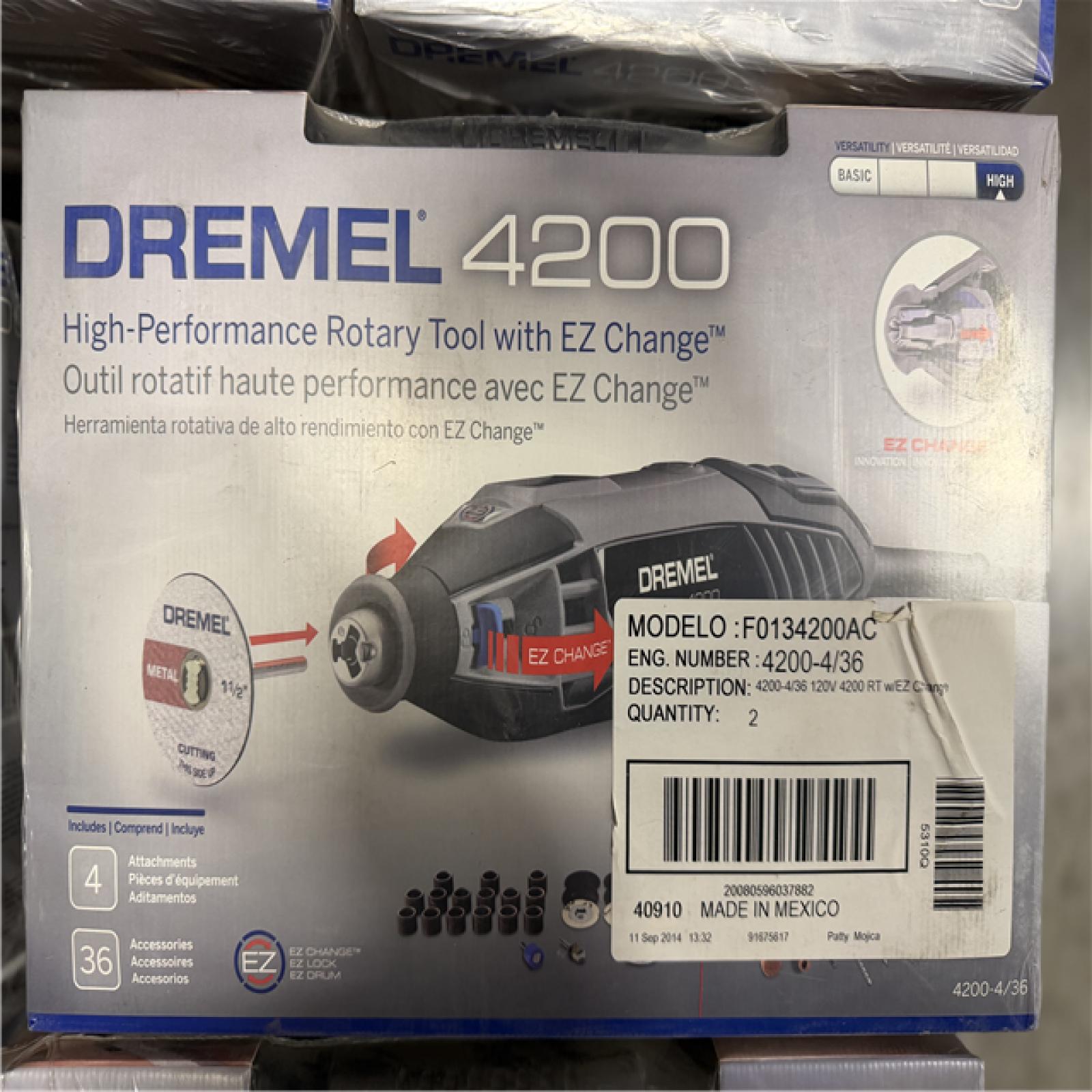 DALLAS LOCATION - Dremel 4200 Series 1.6 Amp Variable Speed Corded Rotary Tool Kit with 36 Accessories  4 Attachments and Carrying Case PALLET- (20 UNITS)