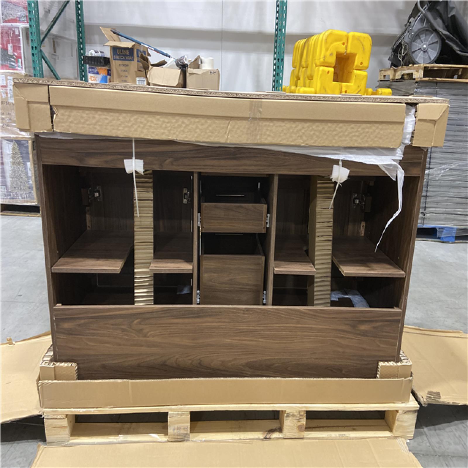 DALLAS LOCATION -  Home Decorators Collection Doveton 60 in. Double Sink Dark Walnut Bath Vanity with White Engineered Marble Top (Assembled)