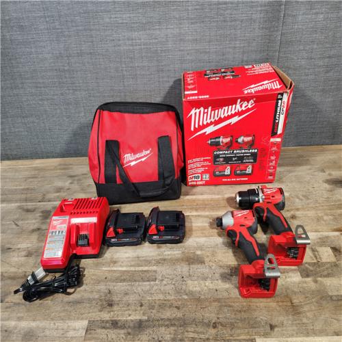 HOUSTON LOCATION - AS-IS Milwaukee M18 18V Lithium-Ion Brushless Cordless Compact Drill/Impact Combo Kit (2-Tool) W/(2) 2.0 Ah Batteries  Charger & Bag