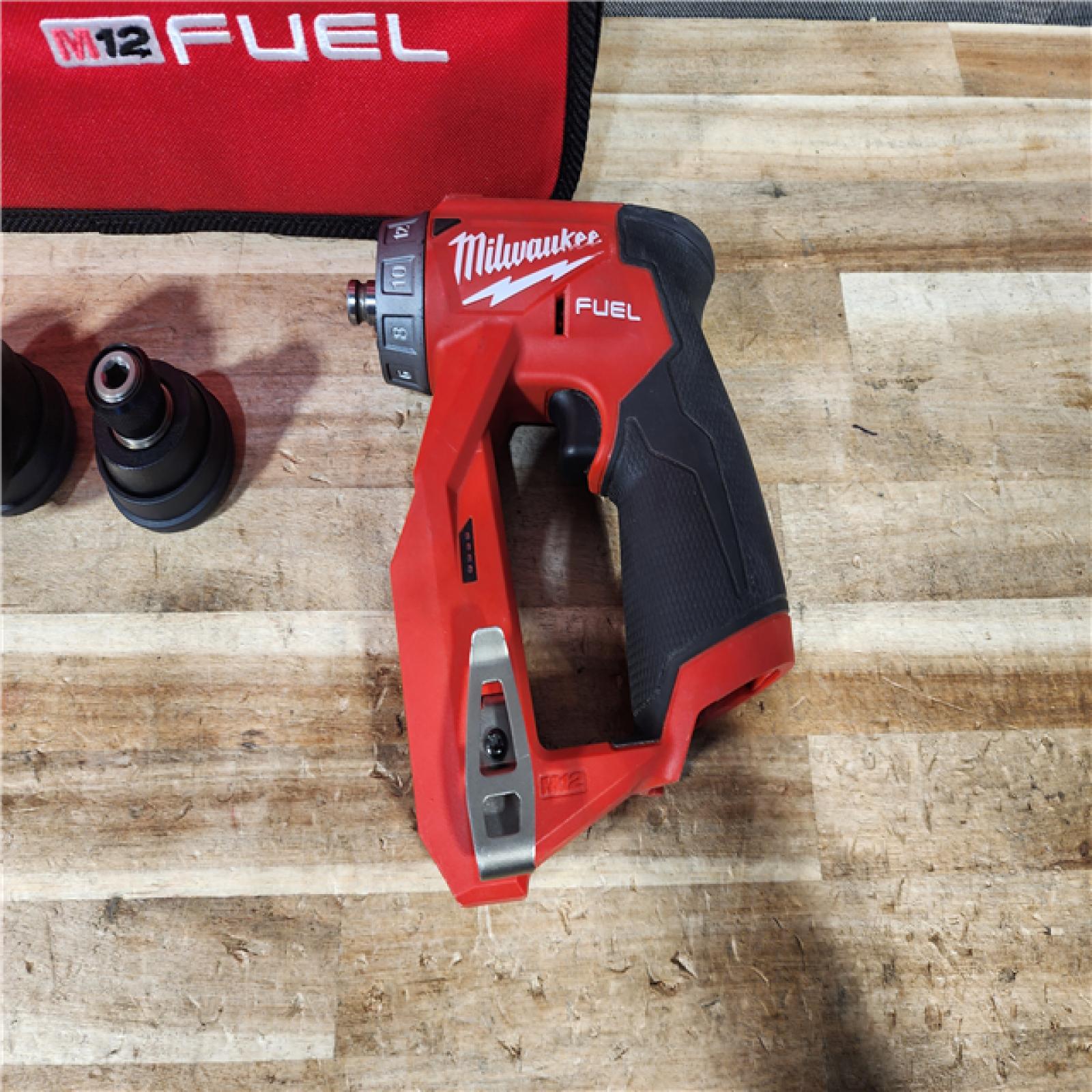 HOUSTON LOCATION - AS - IS Milwaukee FUEL 12V Lithium-Ion Brushless Cordless 4-in-1 Installation 3/8 in. Drill Driver with 4 Tool Head (Tool-Only)