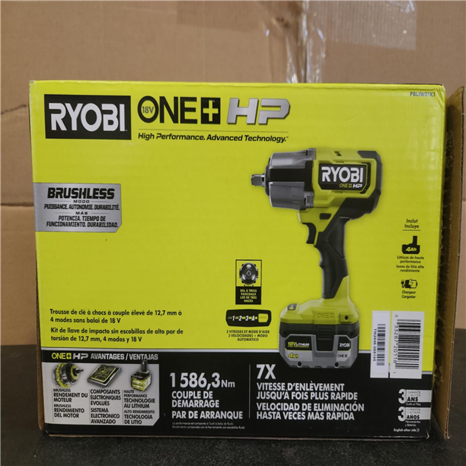 Phoenix NEW RYOBI ONE+ 18V Brushless Cordless 4-Mode 1/2 in. High Torque Impact Wrench Kit with 4.0 Battery and Charger