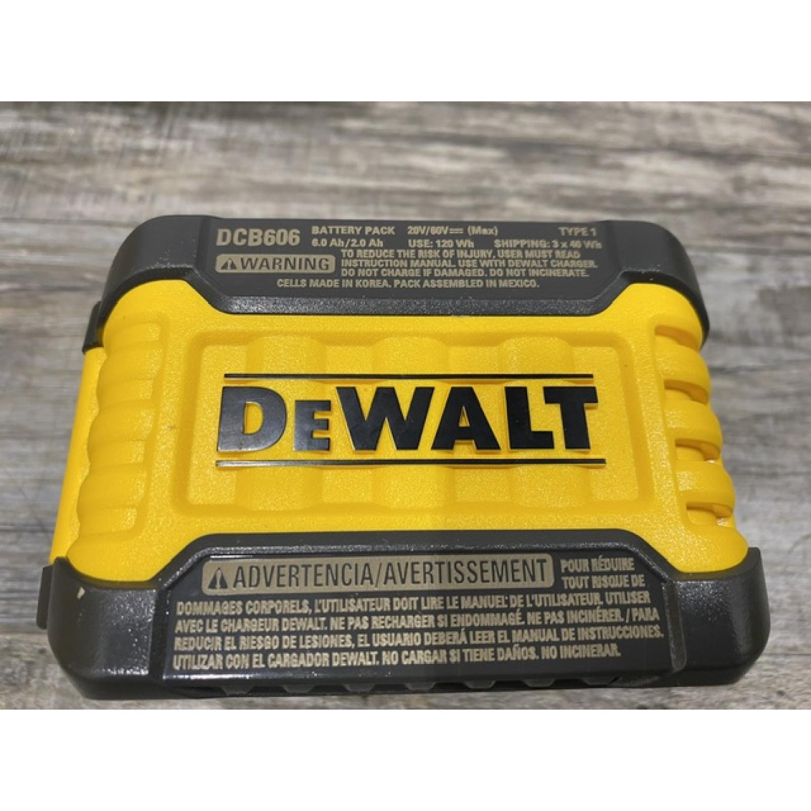 AS-IS DEWALT FLEXVOLT 20V/60V MAX Lithium-Ion 6.0Ah Battery Pack with 6 Amp Output Charger