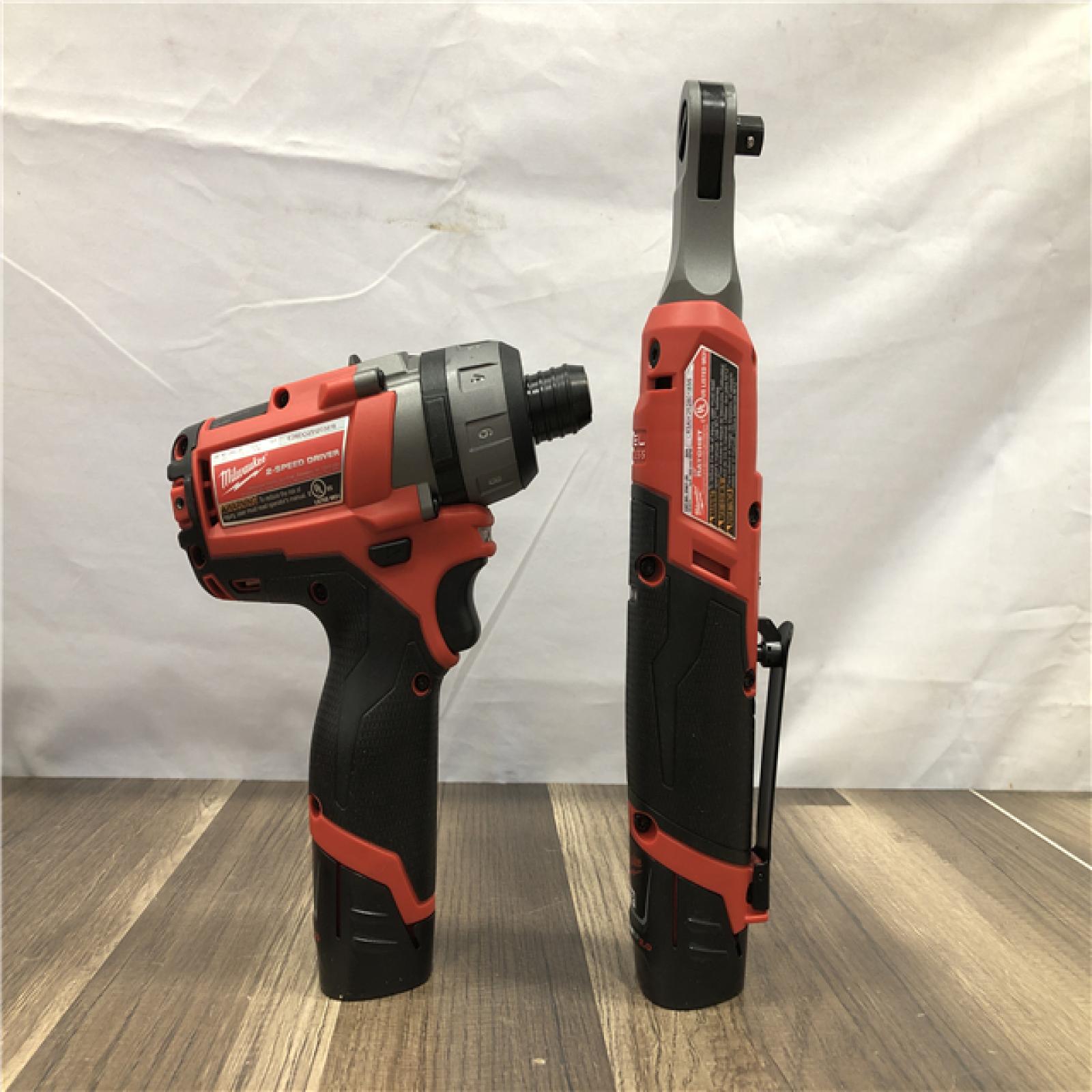 AS-IS Milwaukee 12V Lithium-Ion Cordless Screwdriver  3/8 in. High Speed Ratchet  Light Combo Kit