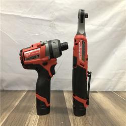 AS-IS Milwaukee 12V Lithium-Ion Cordless Screwdriver  3/8 in. High Speed Ratchet  Light Combo Kit