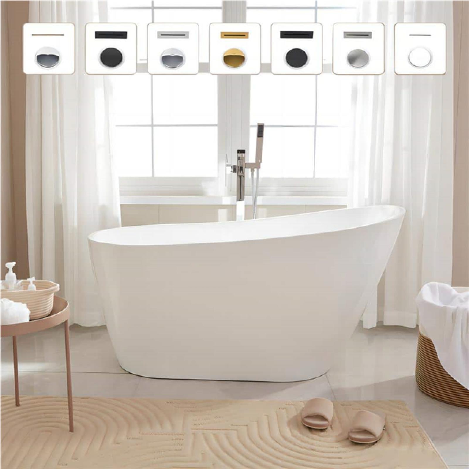 Phoenix NEW Vanity Art Colombes 55 in. x 28.3 in. Acrylic Flatbottom Freestanding Soaking Bathtub with Right Drain in White/Polished Chrome