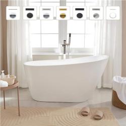 Phoenix NEW Vanity Art Colombes 55 in. x 28.3 in. Acrylic Flatbottom Freestanding Soaking Bathtub with Right Drain in White/Polished Chrome