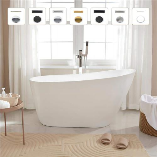 Phoenix NEW Vanity Art Colombes 55 in. x 28.3 in. Acrylic Flatbottom Freestanding Soaking Bathtub with Right Drain in White/Polished Chrome