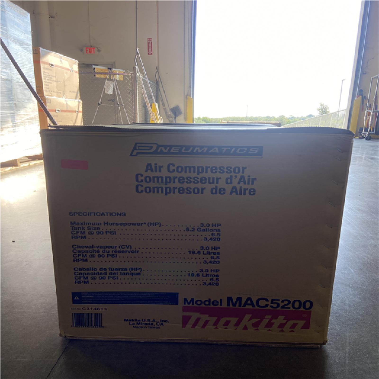 DALLAS LOCATION - Makita Big Bore 5.2 Gal. 140 PSI 3.0 HP Portable Corded Electric Horizontal Single Tank Air Compressor (6.5 CFM at 90 PSI)