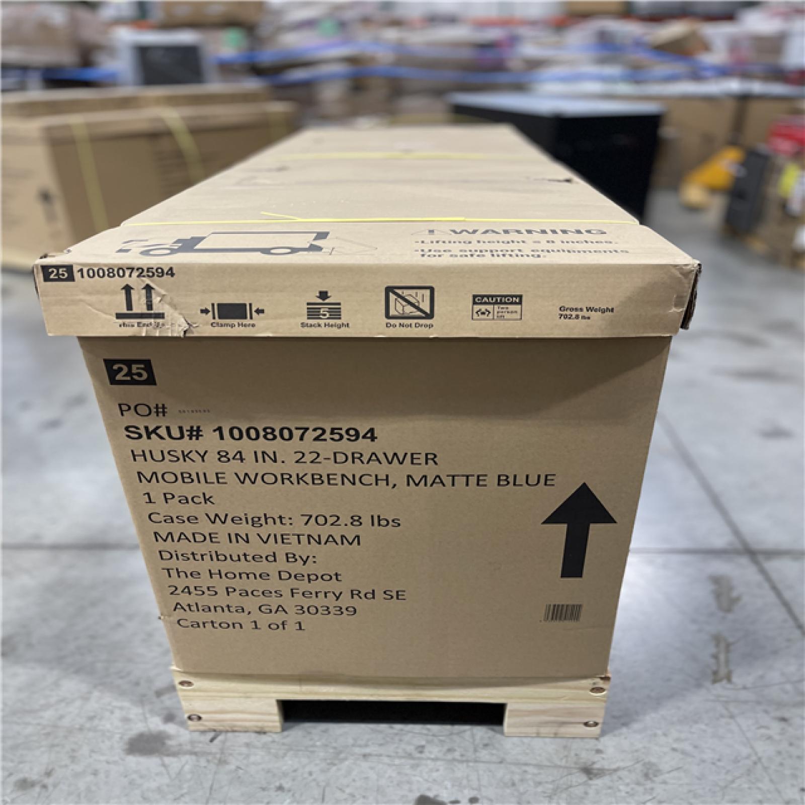 DALLAS LOCATION- NEW!- Husky Tool Storage Heavy Duty 84 in. W x 24 in. D Matte Blue Mobile Workbench Cabinet